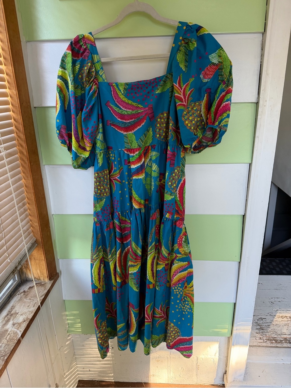 100% cotton Farm Rio blue banana midi dress size M